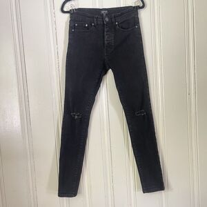 BoohooMAN Men Black Ripped Stretch Skinny Denim Jeans Size 28
